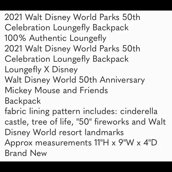 NWT Walt Disney World 50th Loungefly Mini Backpack - Picture 5 of 5